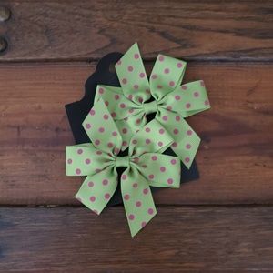 New mint green with pink polka dot hair bows.